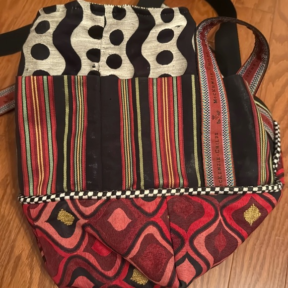 Mackenzie Childs PICK A POCKET TOTE BAG Signature Handles & Brass Plate - Picture 5 of 13